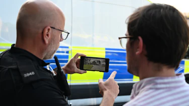 Auto Express consumer reporter Tom Jervis being shown dash cam footage