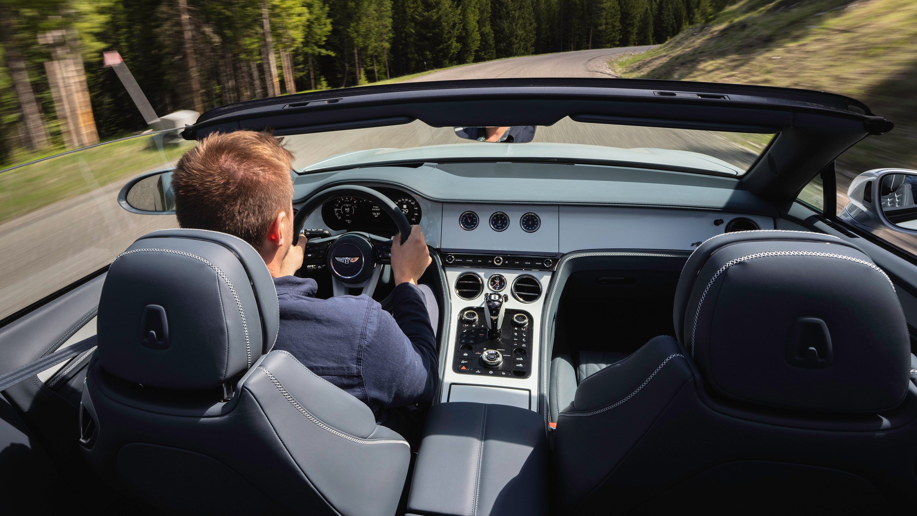 Alastair Crooks driving the Bentley Continental GTC Azure