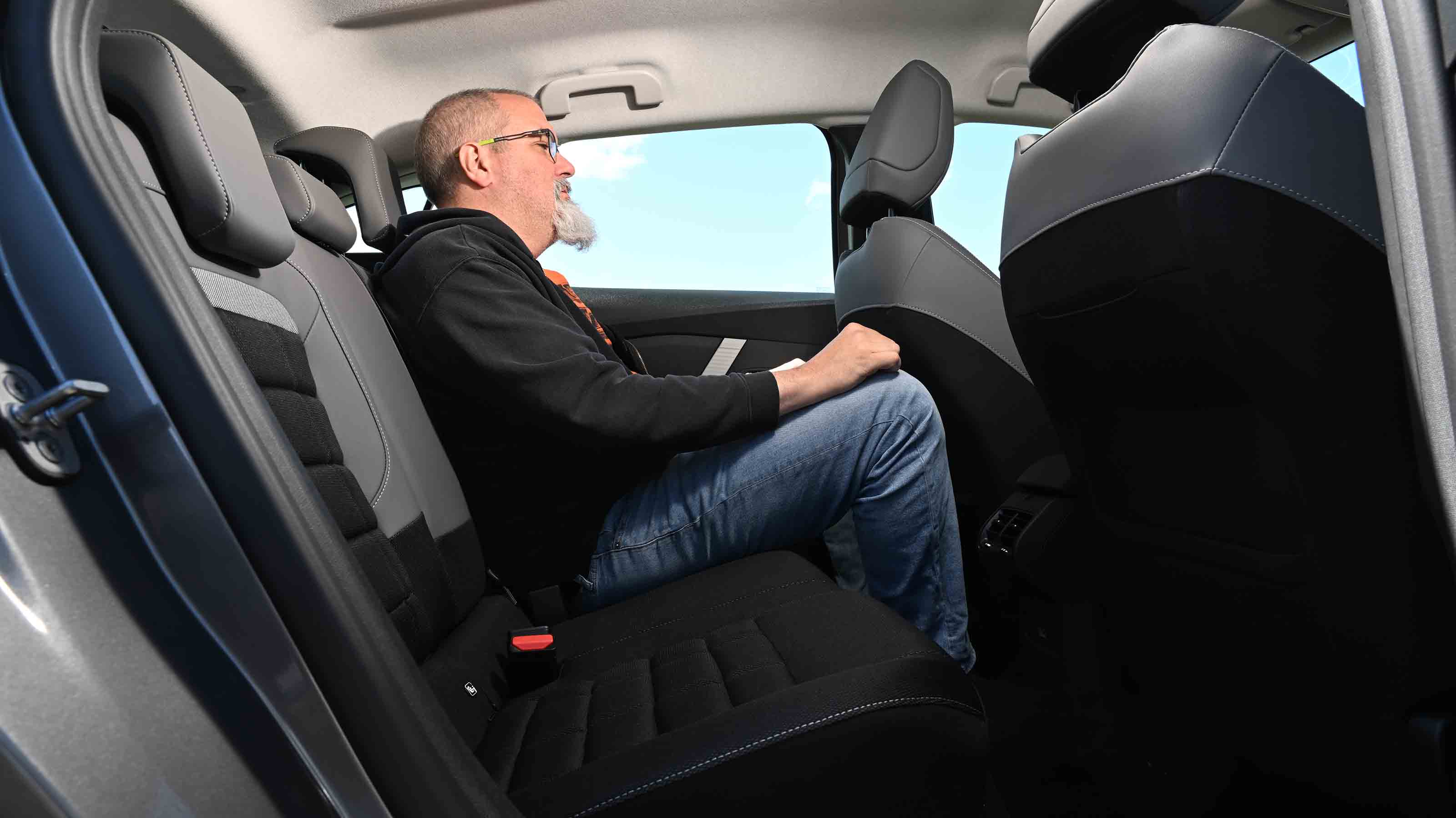 Citroen e-C4 - rear seats, with Senior test editor, Dean Gibson