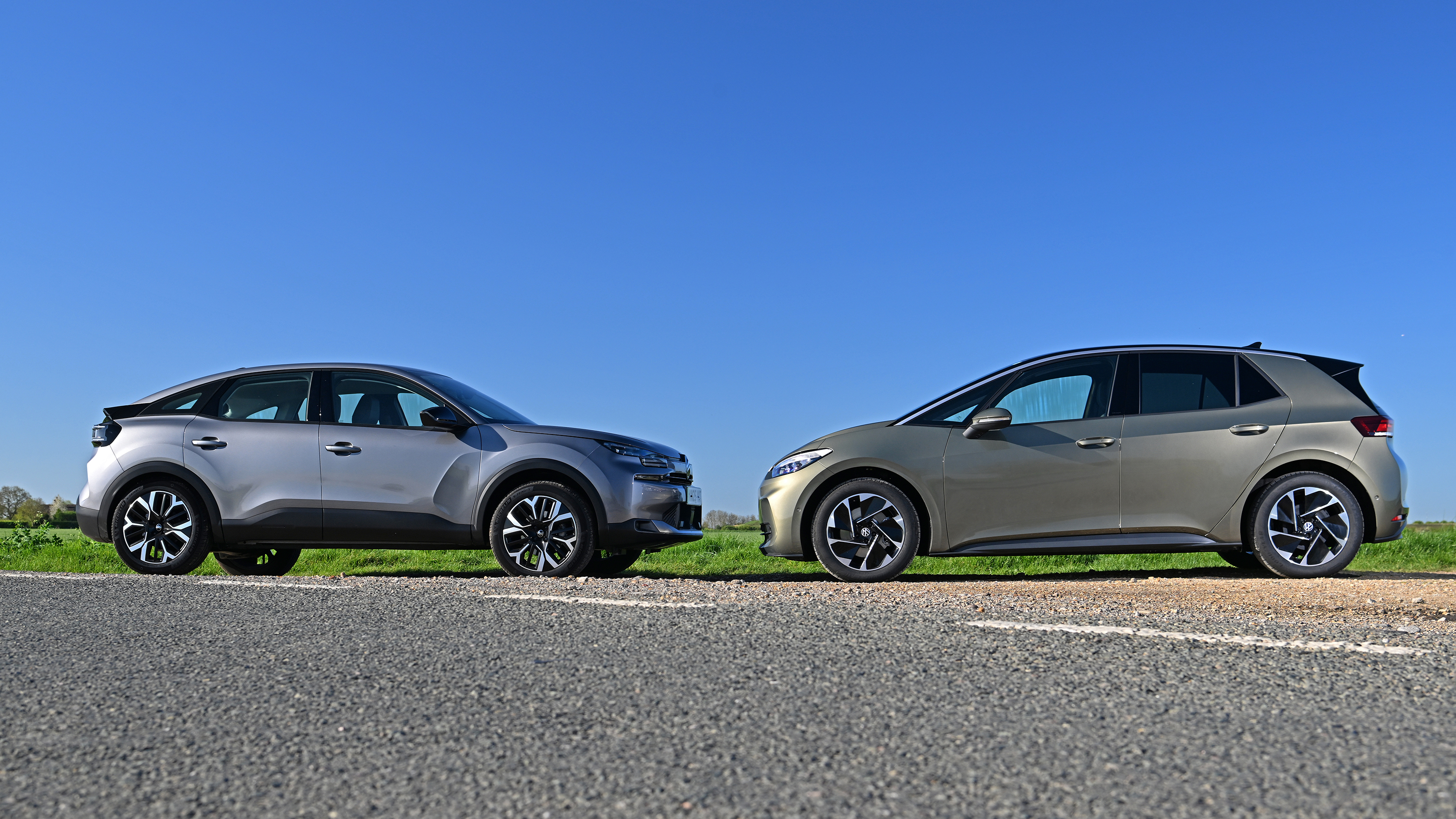 Citroen e-C4 and Volkswagen ID.3 - side shot 