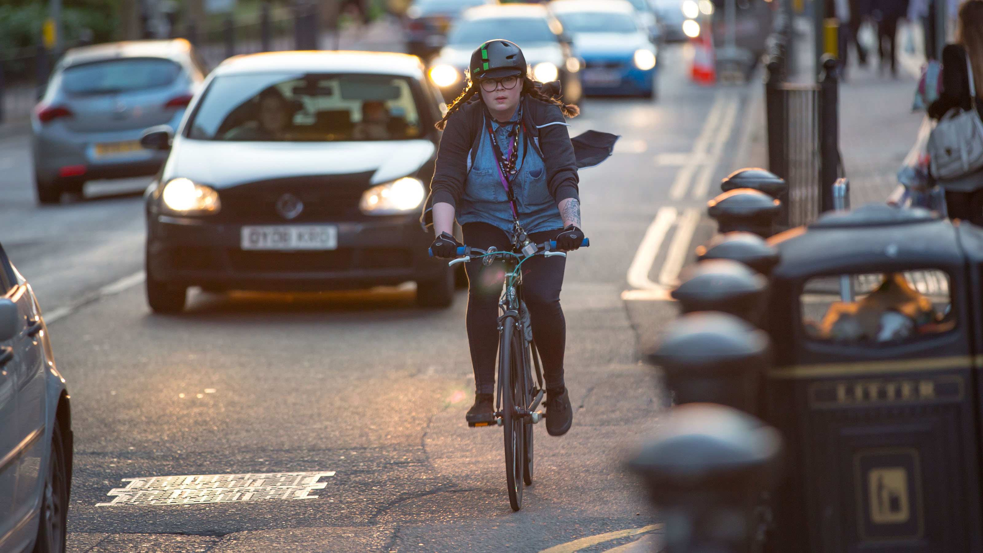 Cyclist riding on the road