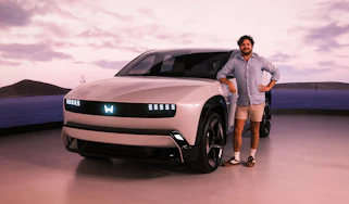 Auto Express senior staff writer Jordan Katsianis stood next to the Honda 0 SUV prototype