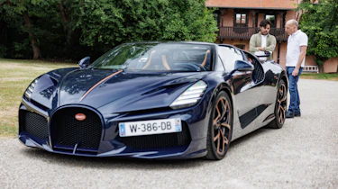 AUto Express staff writer Jordan Katsianis standing behind the Bugatti Mistral