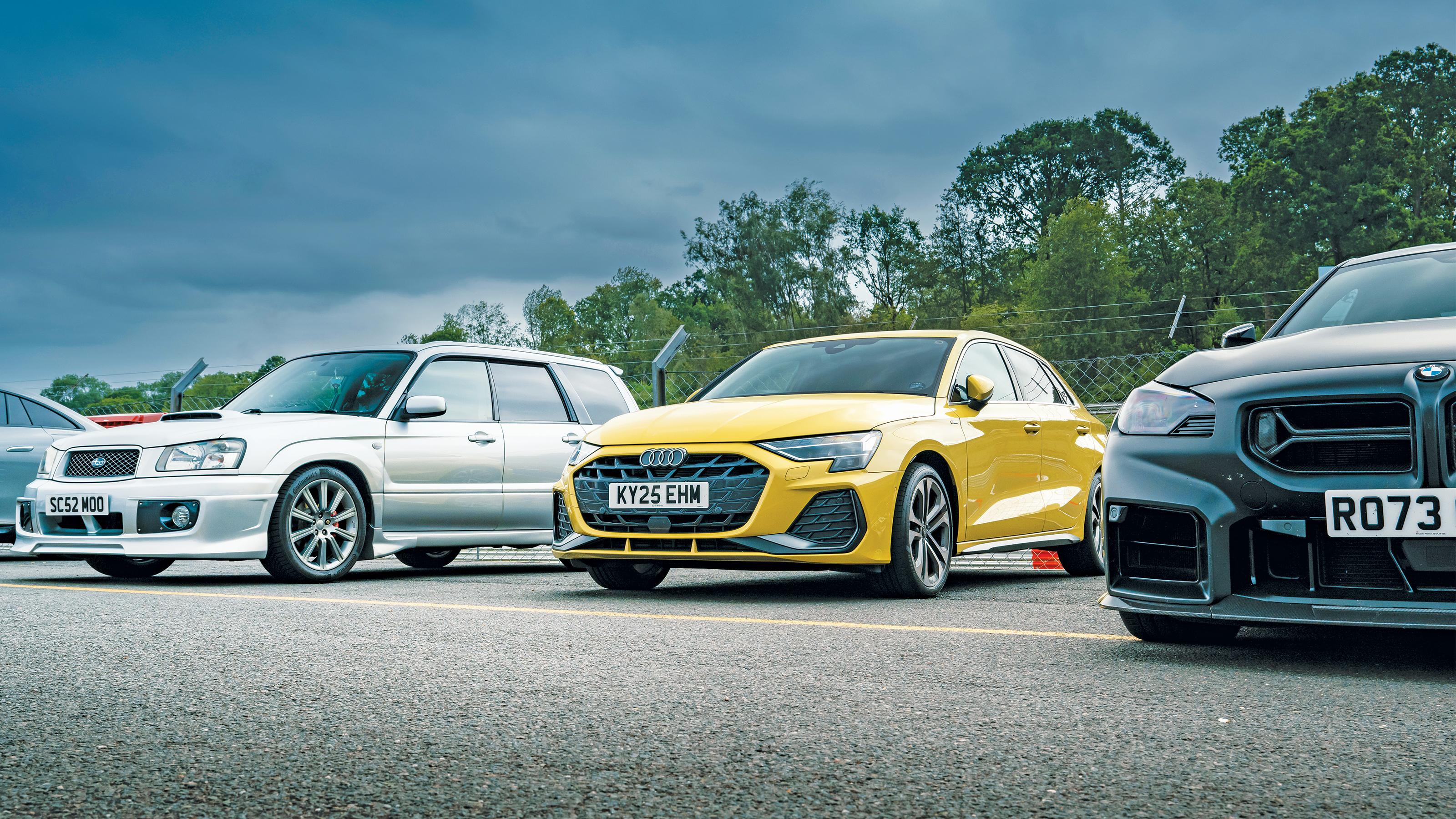 Audi A3 Sportback 35 TFSI long-term - front with BMW and Subaru
