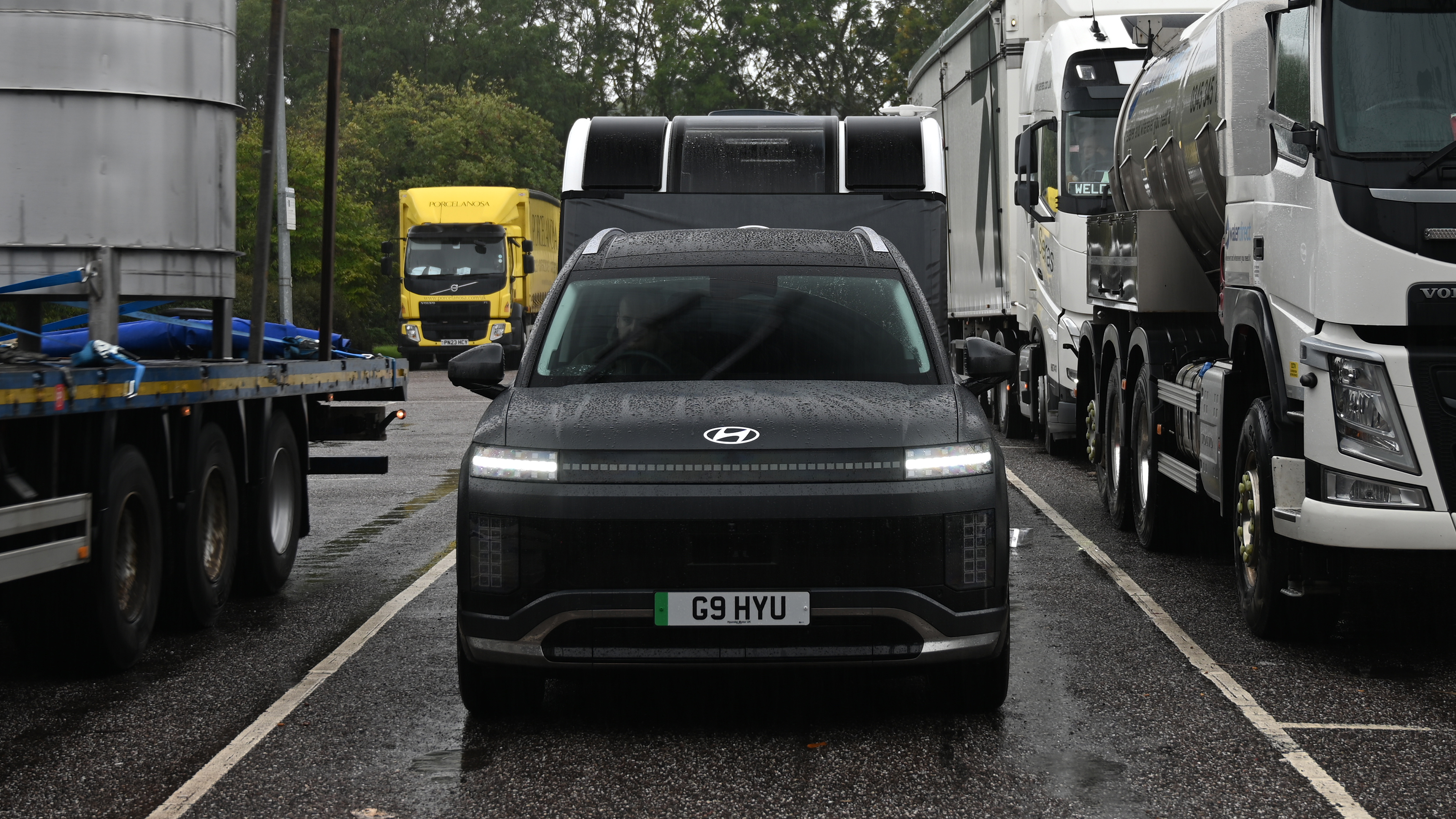 EV tow test - Hyundai parked with caravan