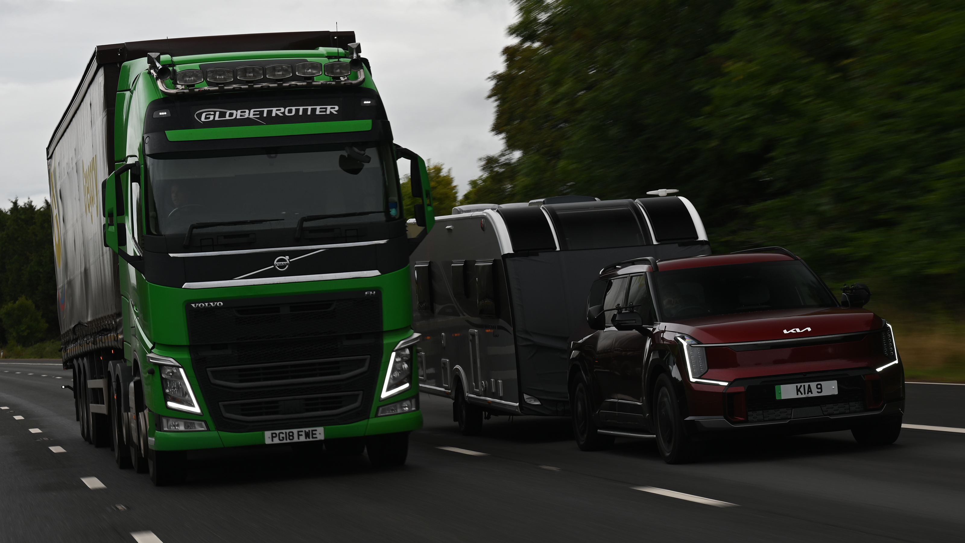 EV tow test - Kia towing on motorway