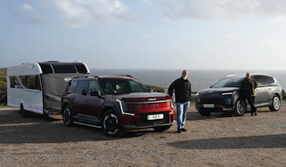 EV tow test - Kia with caravan and Hyundai header