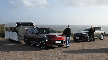 EV tow test - Kia with caravan and Hyundai header