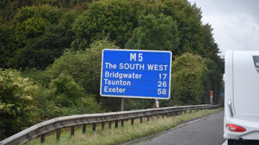 EV tow test - M5 road sign