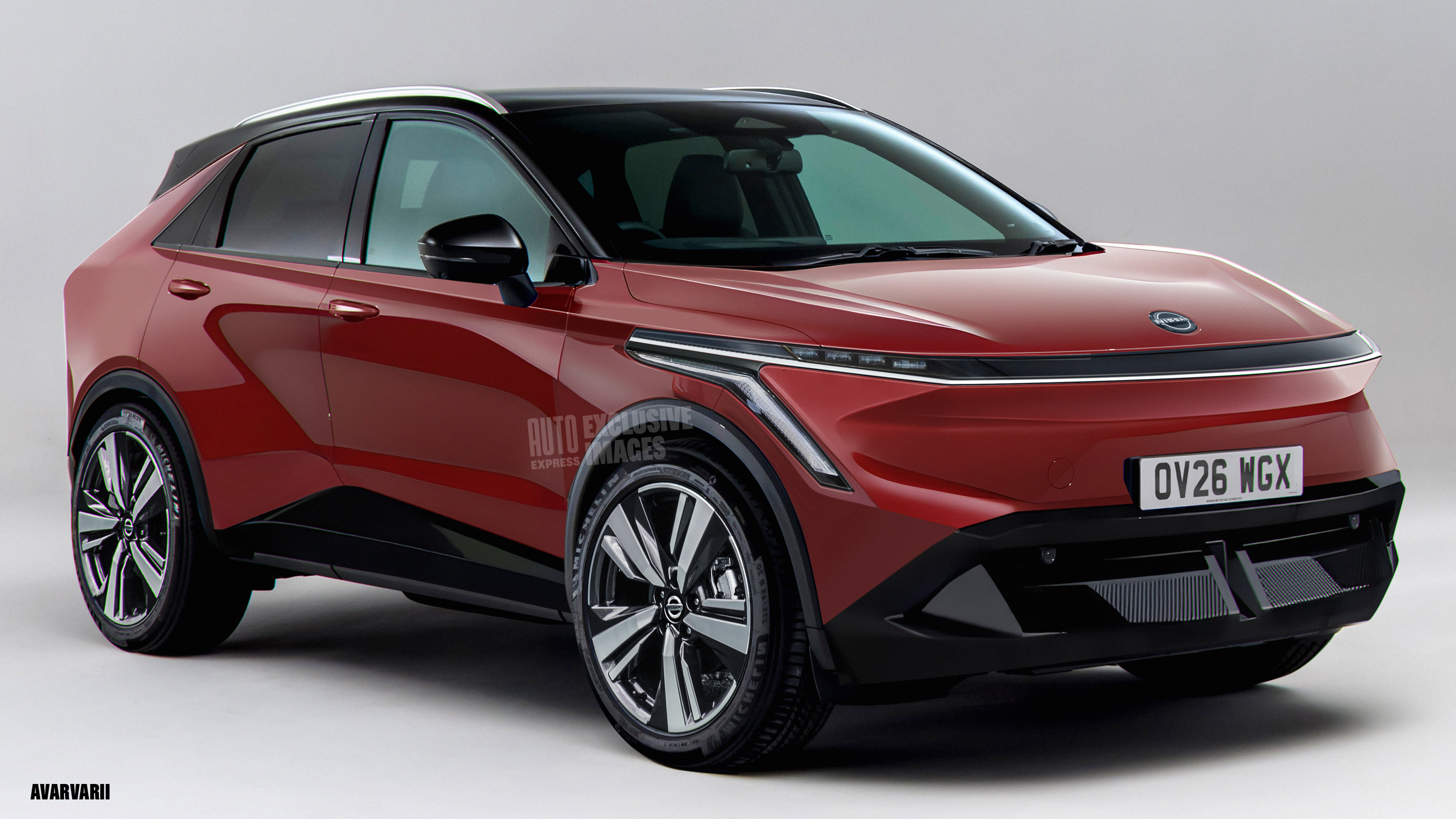 Nissan Qashqai electric render Avarvarii - front 3/4