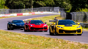 Chevrolet Corvette ZR1X (front yellow car) at the Nurburgring - front tracking