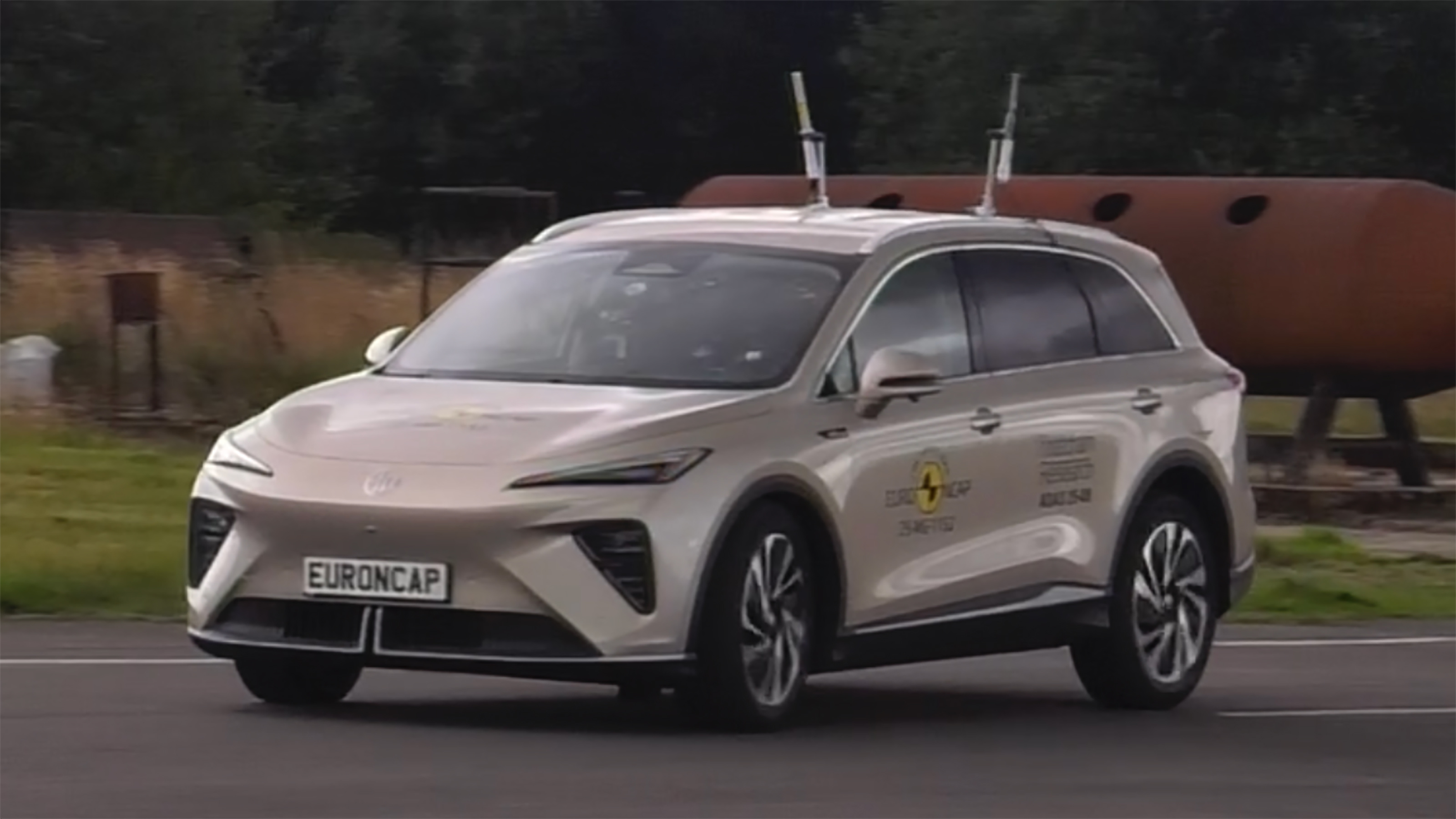 New MGS6 EV - front cornering undergoing Euro NCAP testing