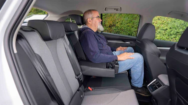 Skoda Enyaq - rear seats with senior test editor, Dean Gibson