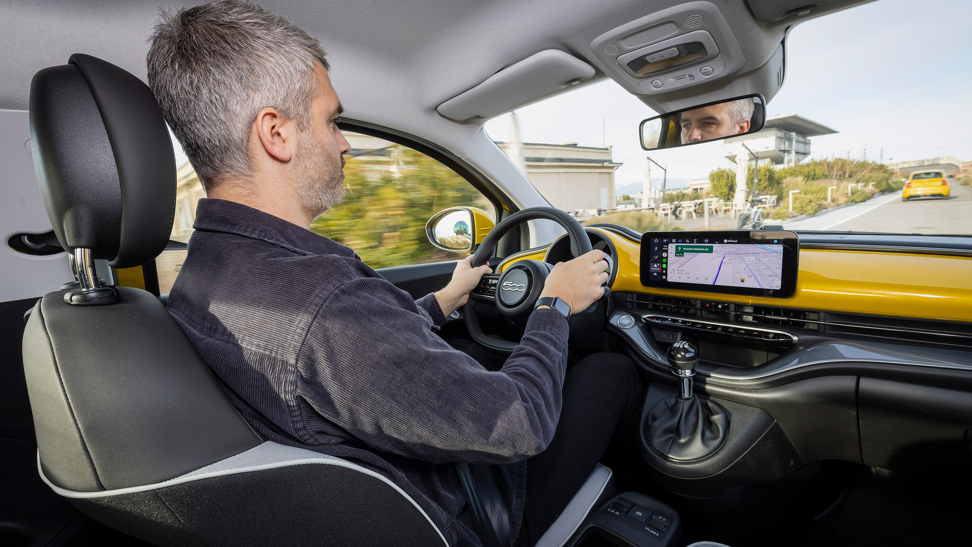 Richard Ingram driving the Fiat 500 Hybrid Torino