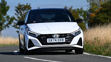 Hyundai i20 being driven in the UK - front cornering