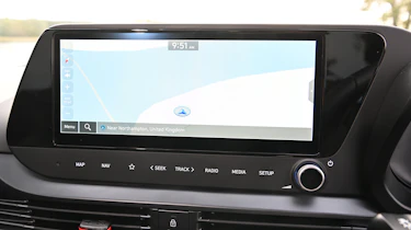 Hyundai i20 being driven in the UK - infotainment screen