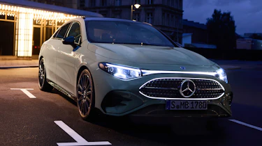Mercedes CLA hybrid - front angled in the dark