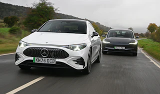 Mercedes CLA and Tesla Model 3 - front tracking