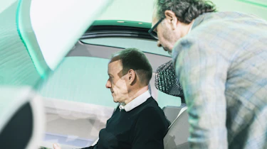 Skoda Vision O concept - Phil looking at dashboard