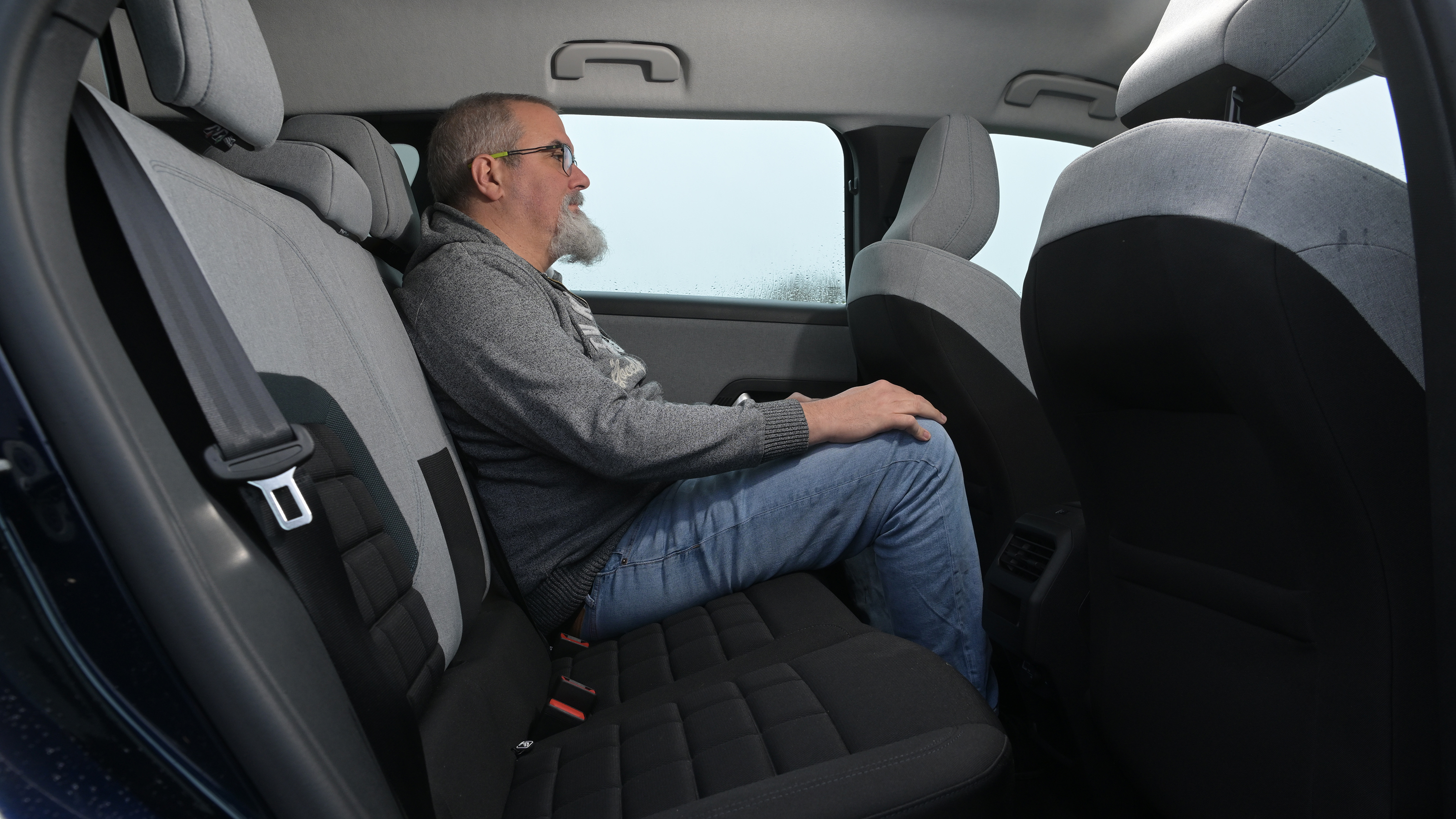 Auto Express senior road test editor Dean Gibson sitting in the Citroen C5 Aircross's rear seat