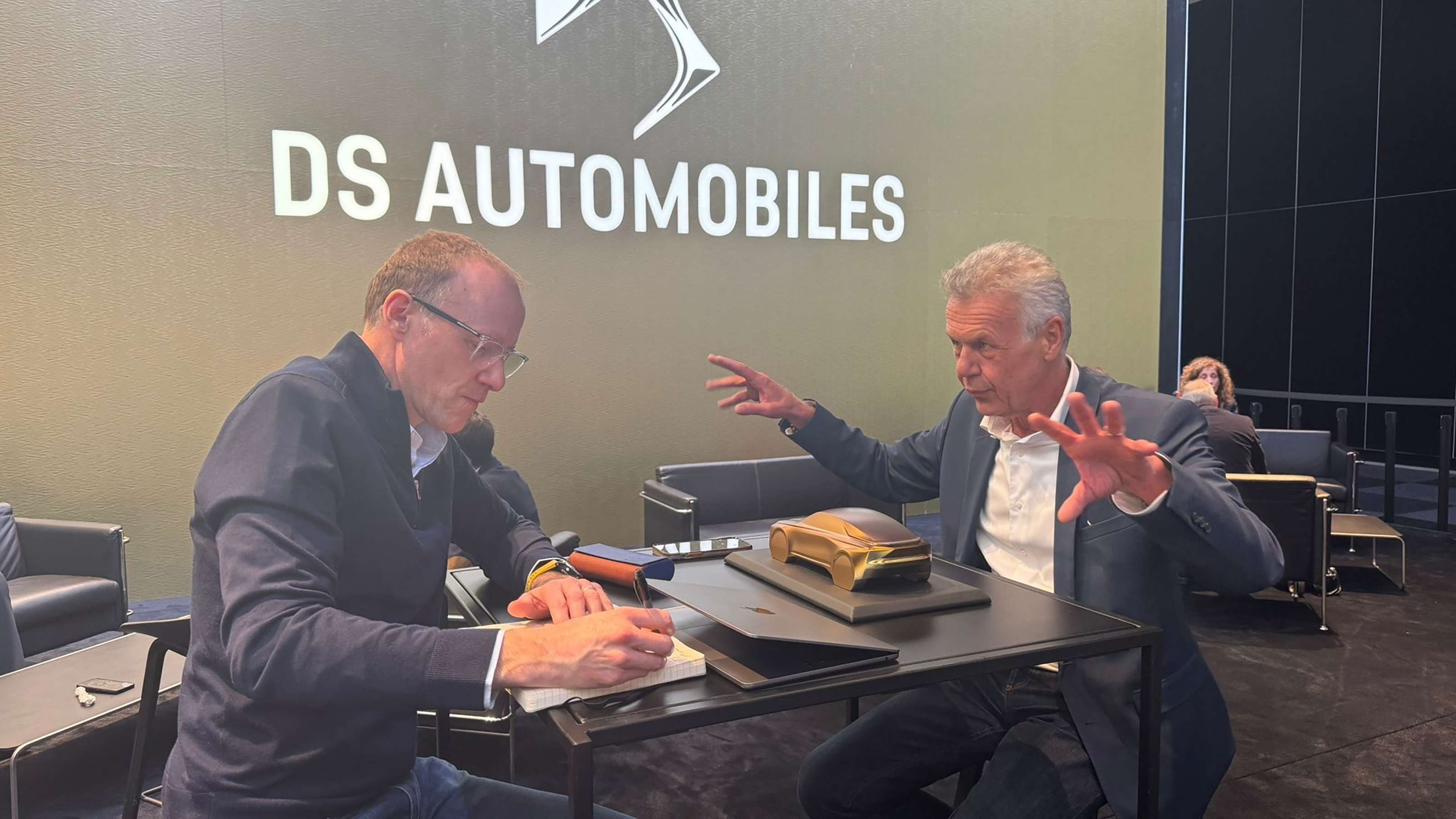 Phil McNamara speaking to DS head of design, Thierry Metroz