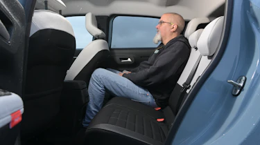 Auto Express senior road test editor Dean Gibson sitting in the Citroen C3's rear seat