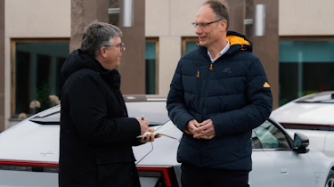 Auto Express editor Paul Barker speaking to Polestar chief executive Michael Loscheller