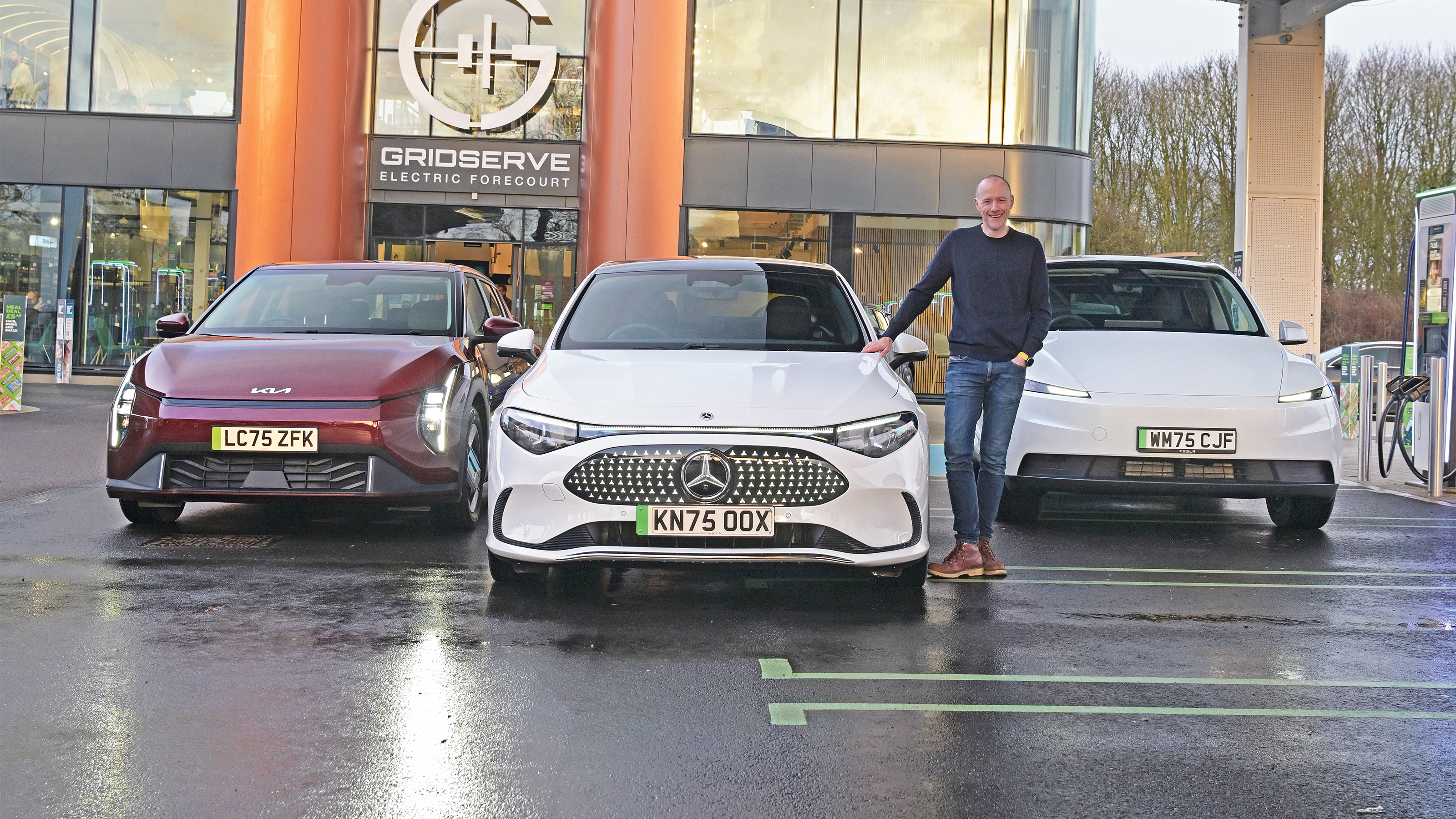 Winter range test - Kia, Mercedes and Tesla front end
