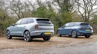 BMW iX vs Volvo EX90 - rear 3/4