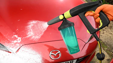 Auto Express Product Awards 2026 - products editor Tom Barnard washing his car using the AVA Premium Foam Cannon kit snow foam lance