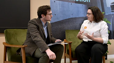 Tom with Dr. Cara Tredget, vice president of mobility and lubricant technology