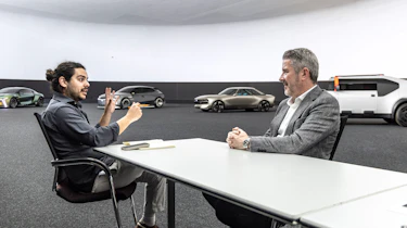 Gilles Vidal being interviewed by Auto Express news editor Jordan Katsianis