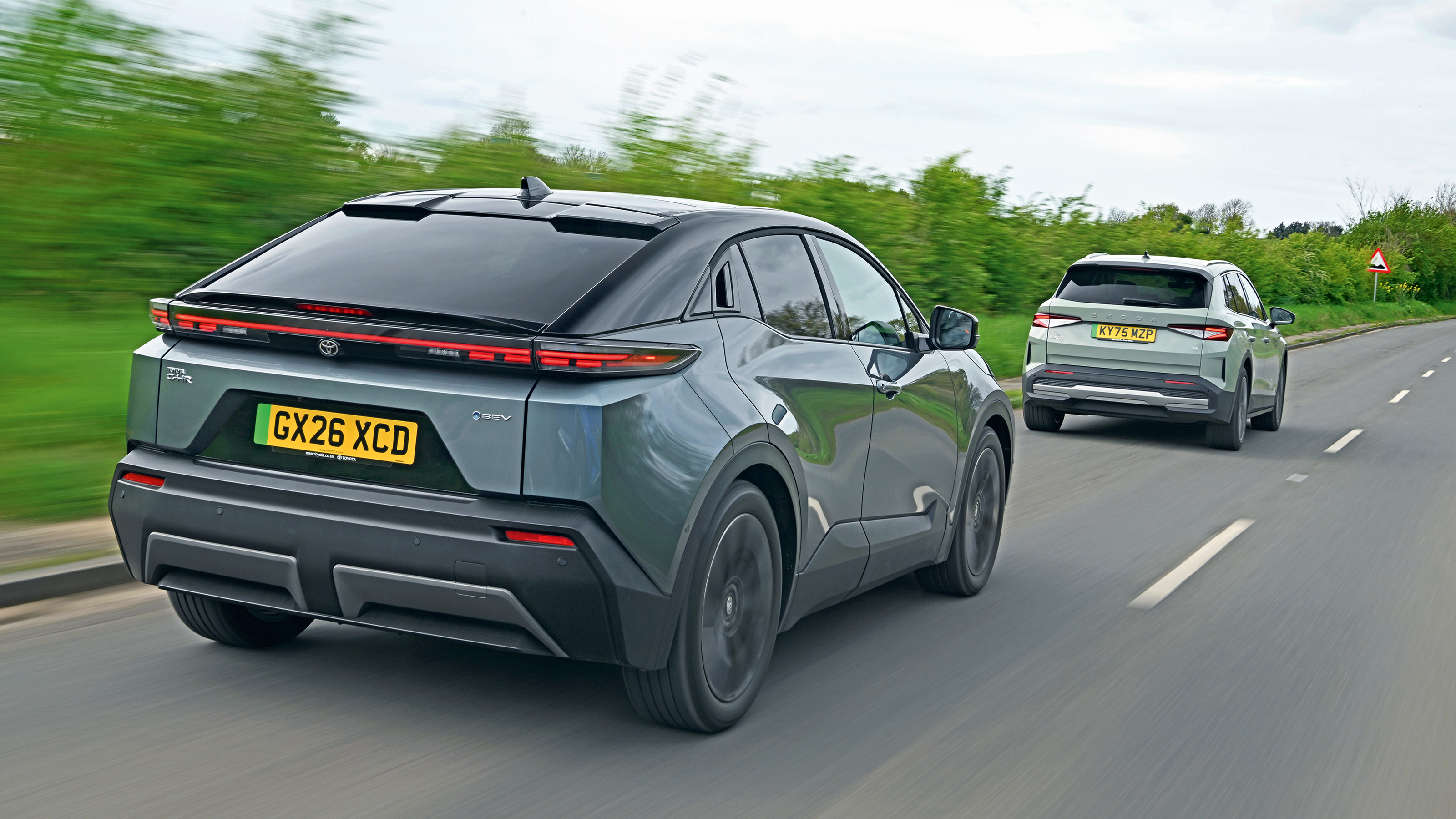 Toyota C-HR+ vs Skoda Elroq - rear 3/4