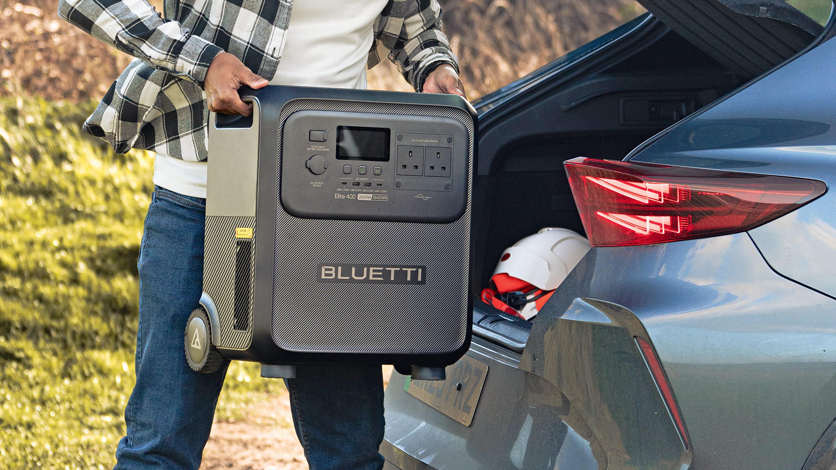 Bluetti Elite 400 battery pack in boot