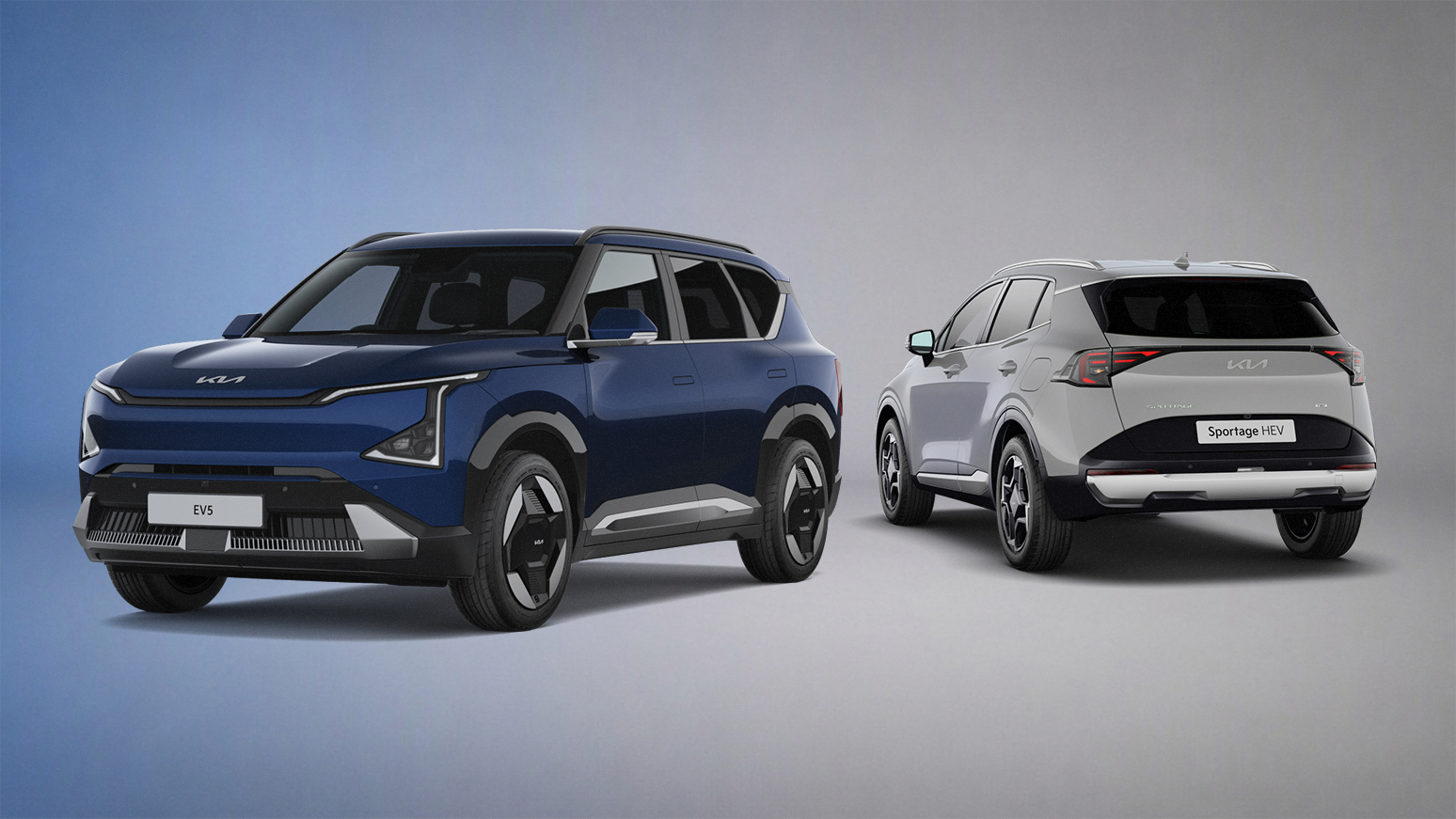 Kia Sportage and EV5 Storm - front and rear static 