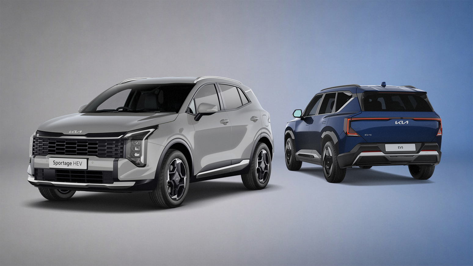 Kia Sportage and EV5 Storm - front and rear static 