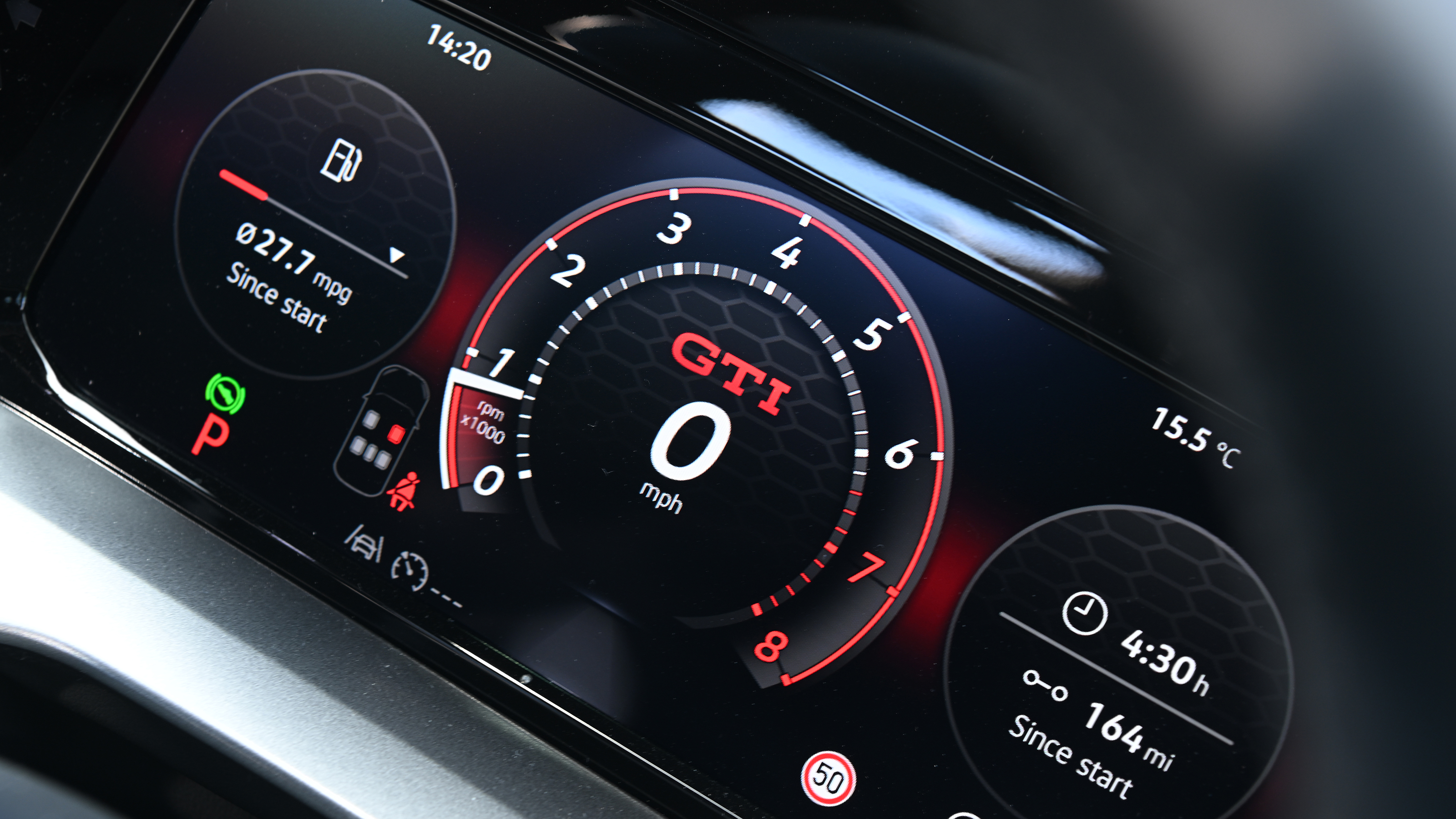 Volkswagen Golf GTI Edition 50 being driven in the UK - digital dash 