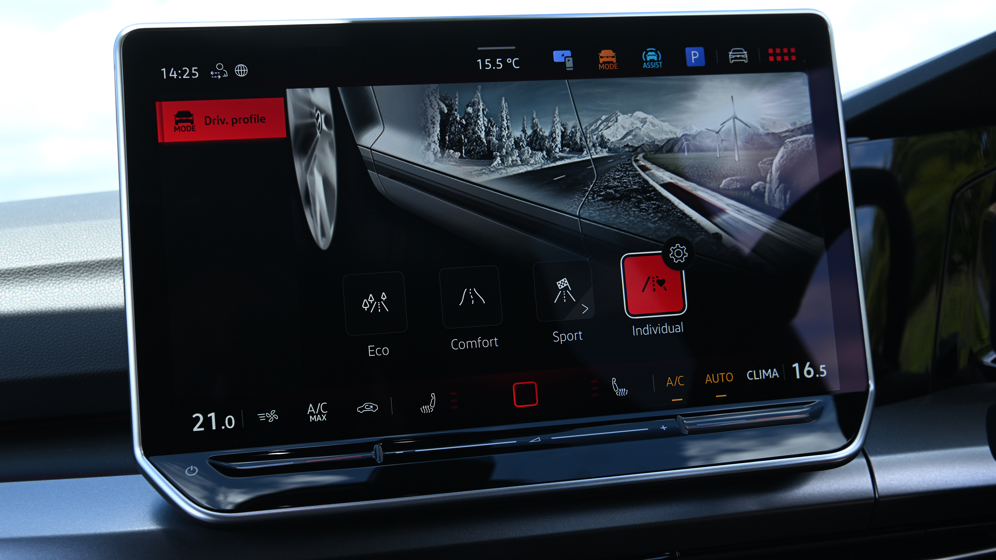 Volkswagen Golf GTI Edition 50 being driven in the UK - infotainment screen 