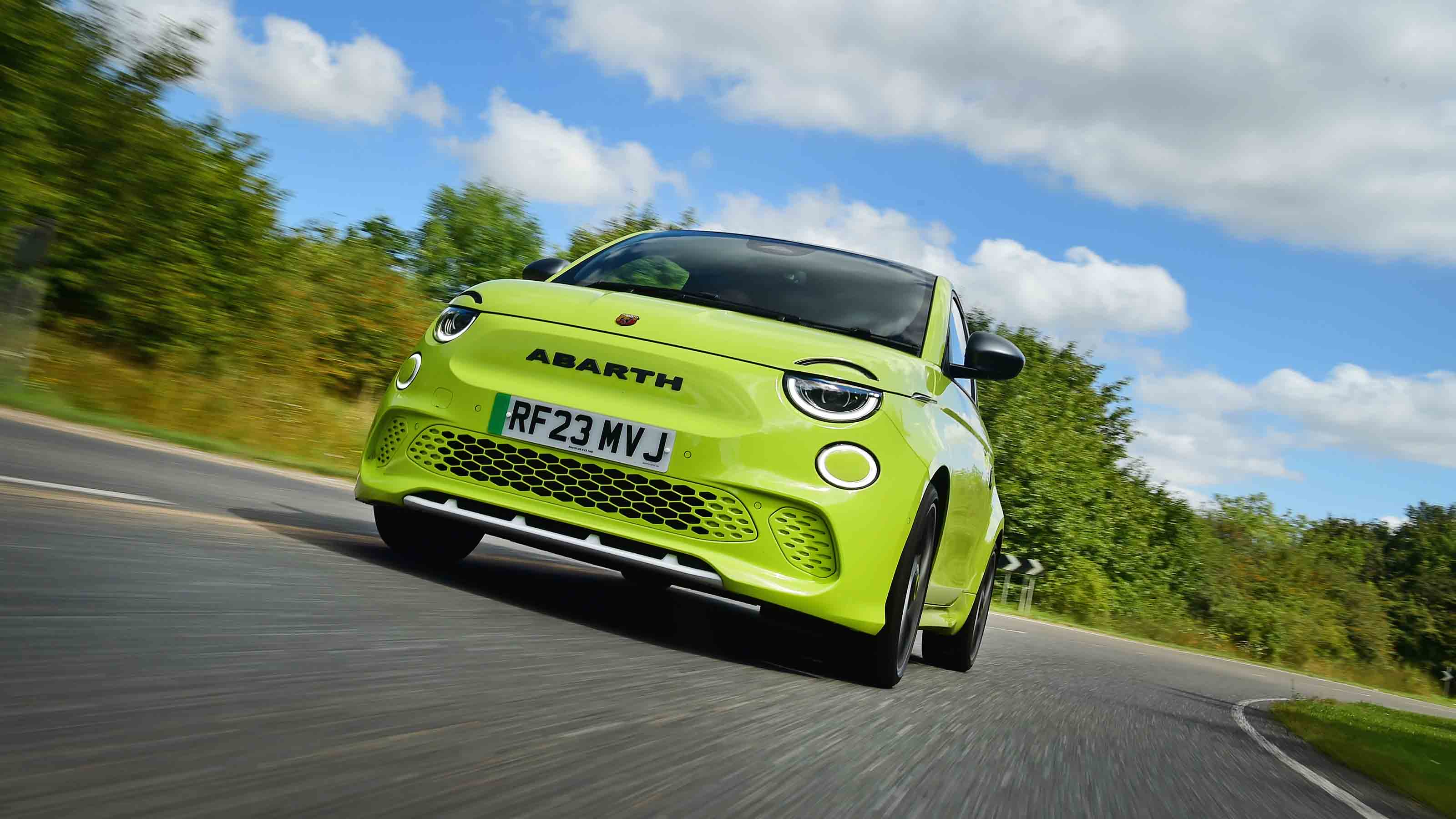Abarth 500e - front cornering, low