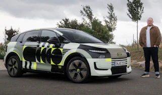 Ellis Hyde with the Audi A2 e-tron prototype