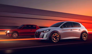 New Peugeot E-208 GTi and 205 GTi - front action