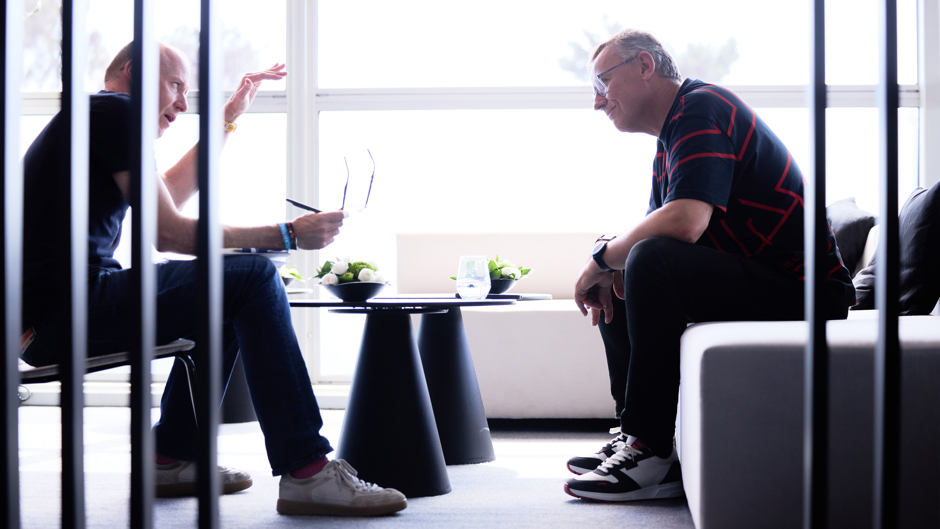 Peugeot boss Alain Favey being interviewed by Auto Express editor-at-large Phil McNamara