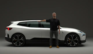 Auto Express deputy editor Richard Ingram standing in front of the new Polestar 4
