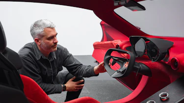 Richard Ingram and the interior of the Alfa Romeo Cuorerosso