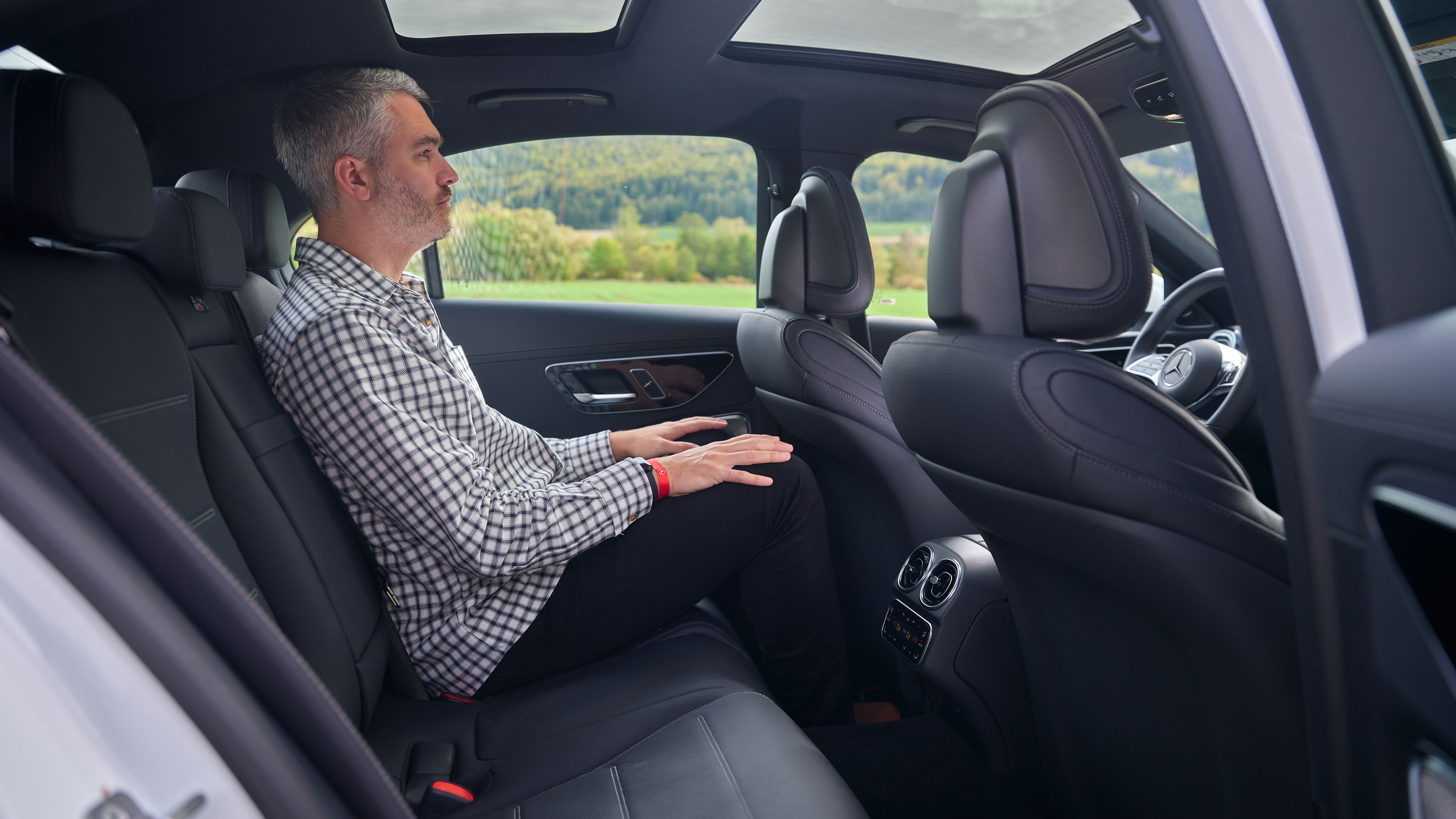 Richard Ingram sat in the back of the facelifted Mercedes C-Class