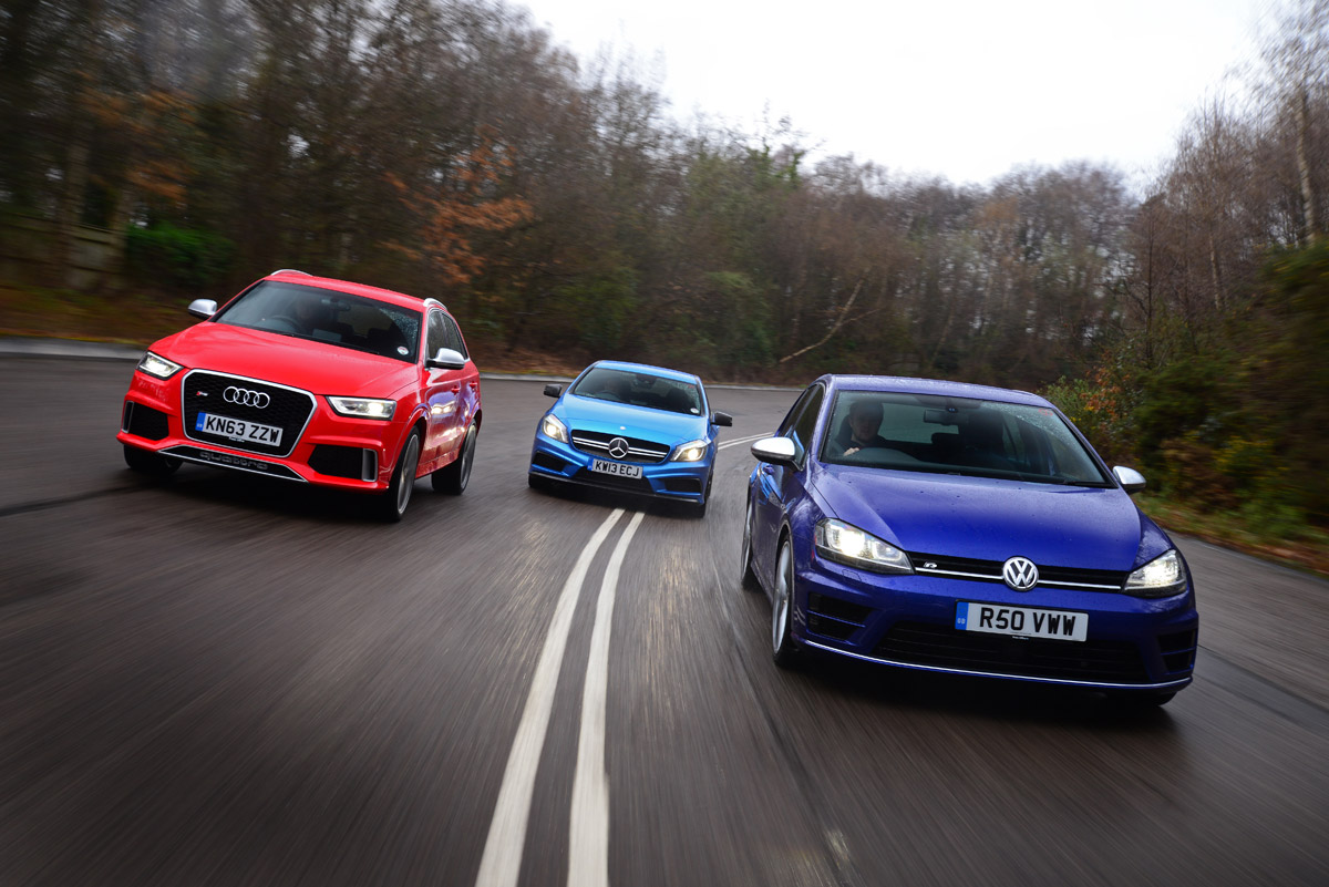VW Golf R vs Audi RS Q3 vs Mercedes A45 AMG