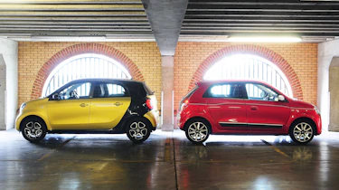Smart ForFour and Renault Twingo back to back