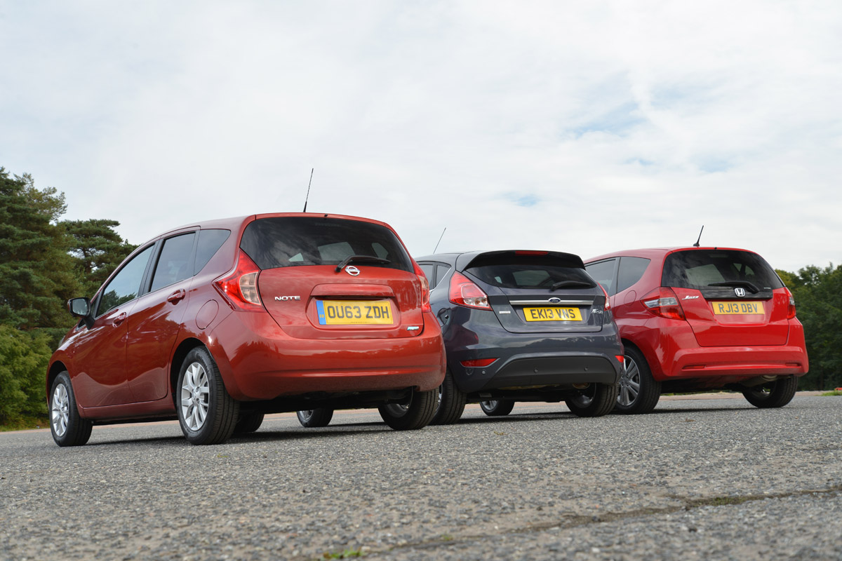 Ford Fiesta, Nissan Note, Honda Jazz hatchback 2013 group test rear