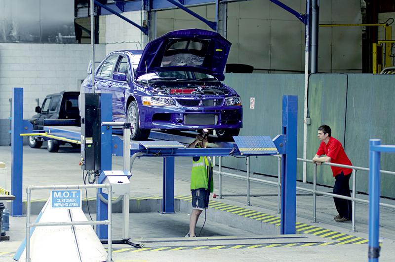 Mitsubishi Lancer Evo IX in workshop