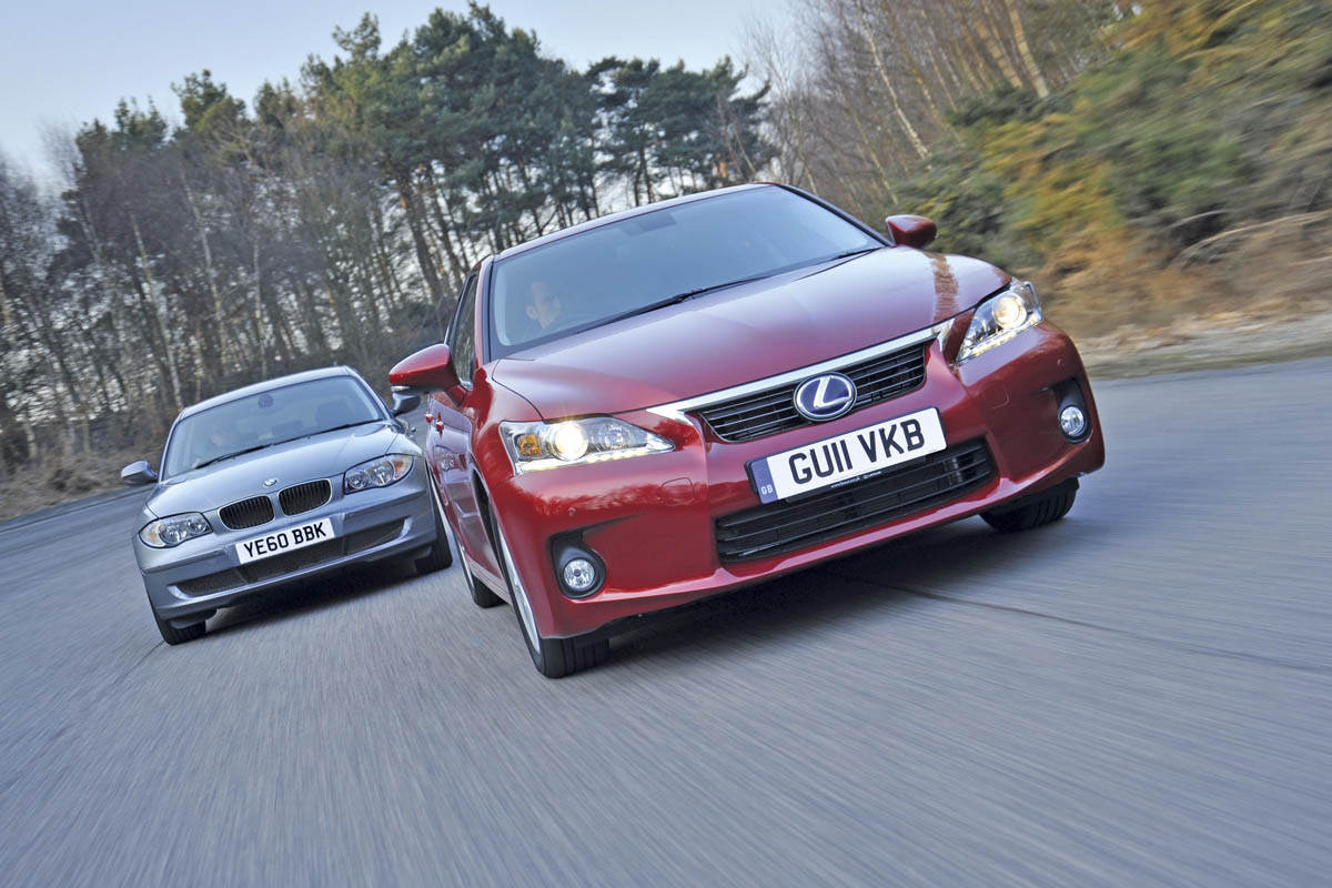 Lexus CT200h vs. BMW 1-Series front track